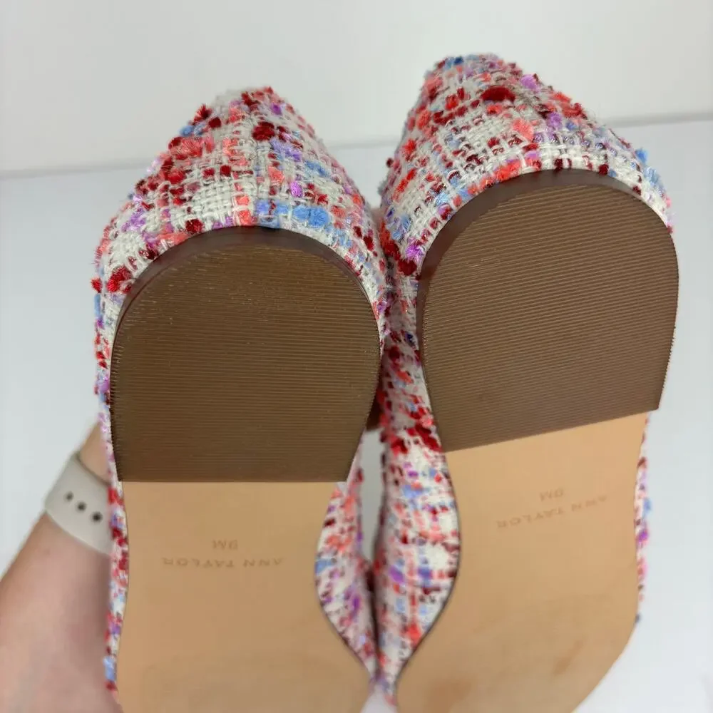 Ann Taylor Pink Tweed Flats Loafer Pointed Toe 9M